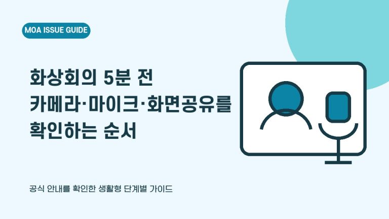 화상회의 5분 전 카메라·마이크·화면공유를 확인하는 순서 안내 표지